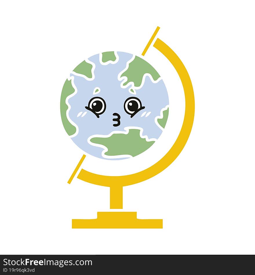 flat color retro cartoon of a globe of the world