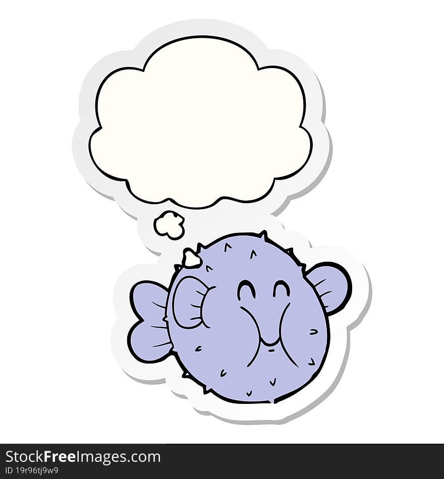 cartoon puffer fish and thought bubble as a printed sticker