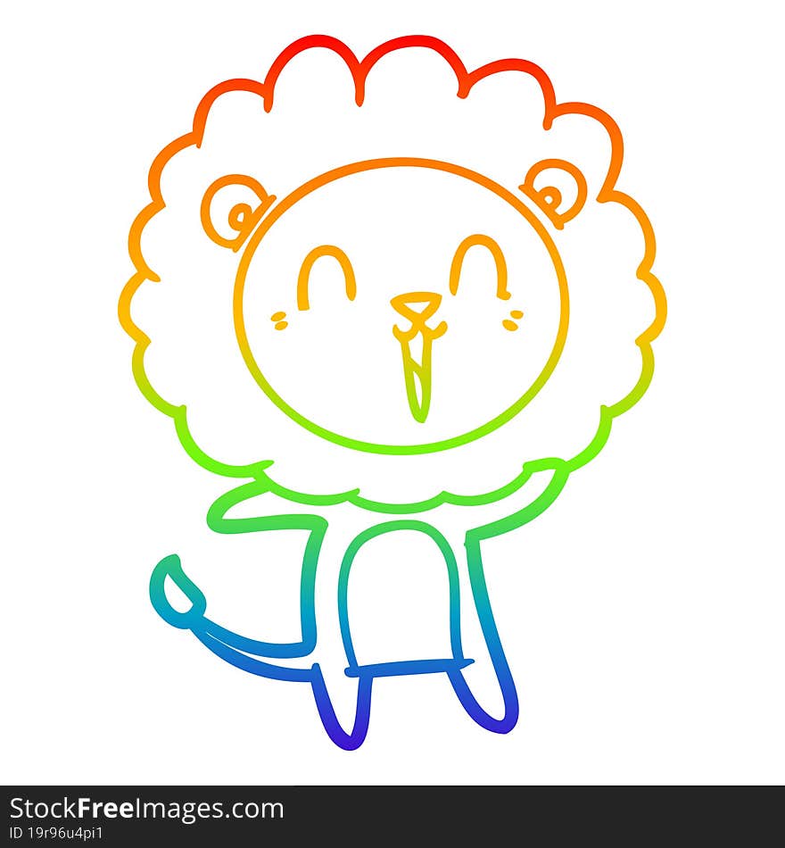 rainbow gradient line drawing of a laughing lion cartoon