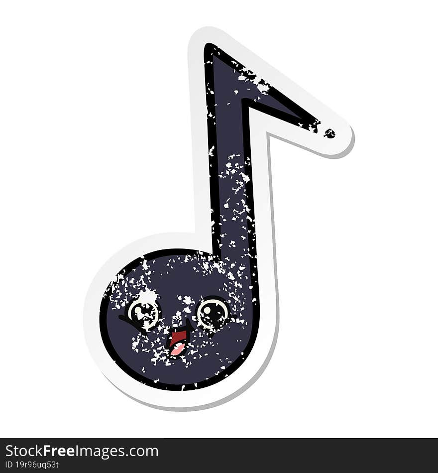 Distressed Sticker Of A Cute Cartoon Musical Note