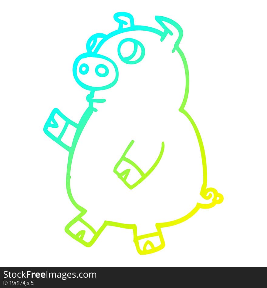 Cold Gradient Line Drawing Cartoon Funny Pig