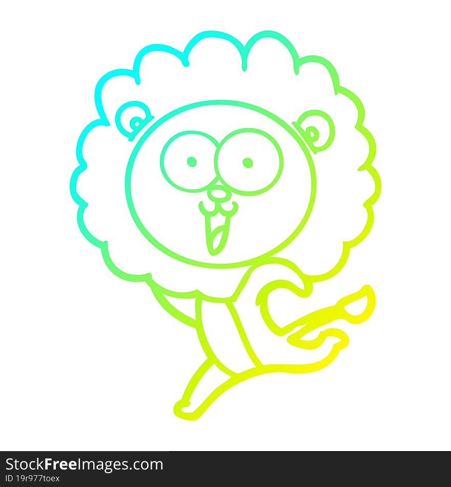 cold gradient line drawing happy cartoon lion