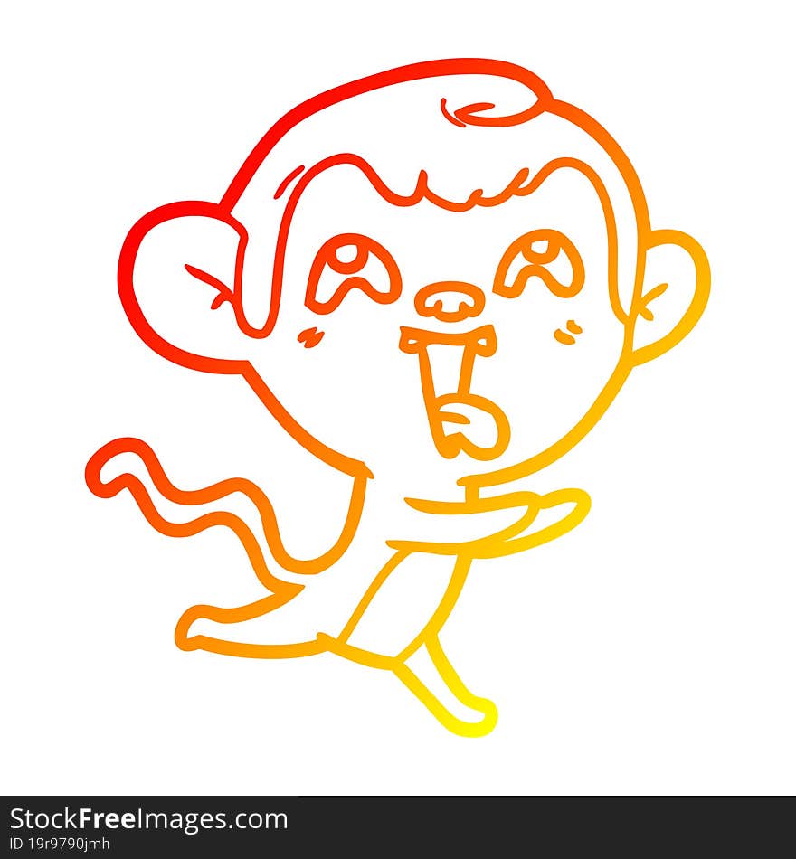 warm gradient line drawing crazy cartoon monkey running