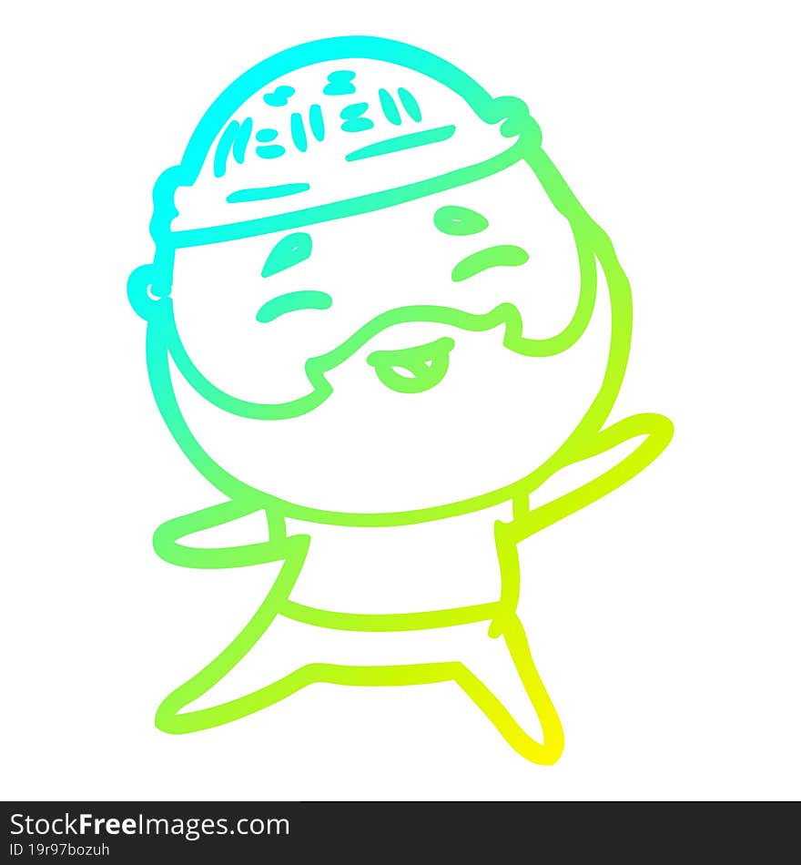 cold gradient line drawing cartoon happy bearded man