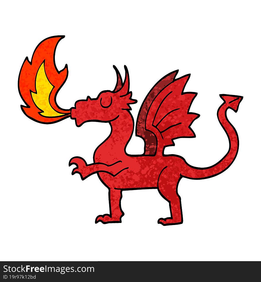 grunge textured illustration cartoon red dragon