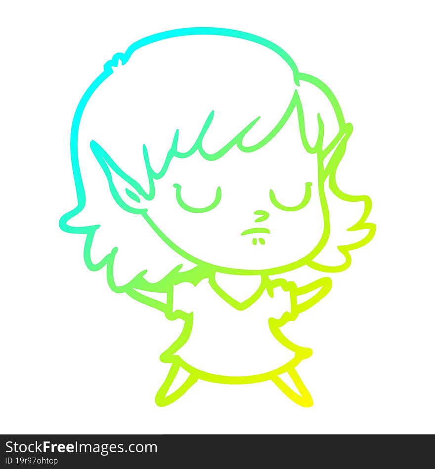 cold gradient line drawing cartoon elf girl