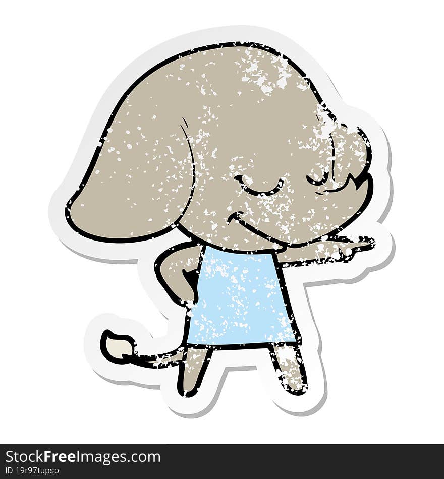 Distressed Sticker Of A Cartoon Smiling Elephant