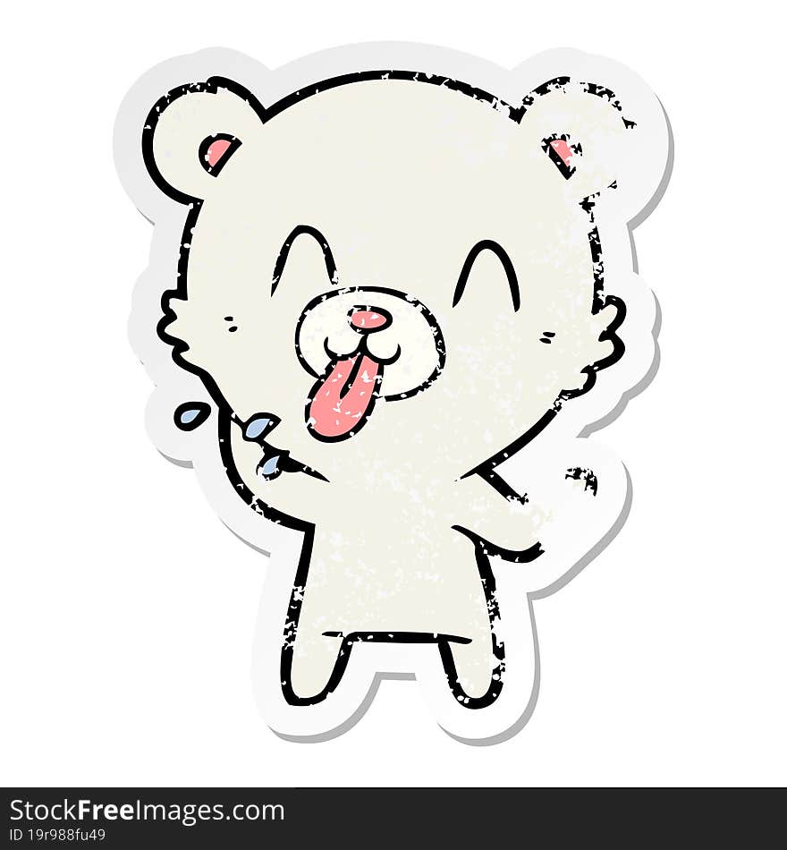 Distressed Sticker Of A Rude Cartoon Polar Bear Sticking Out Tongue