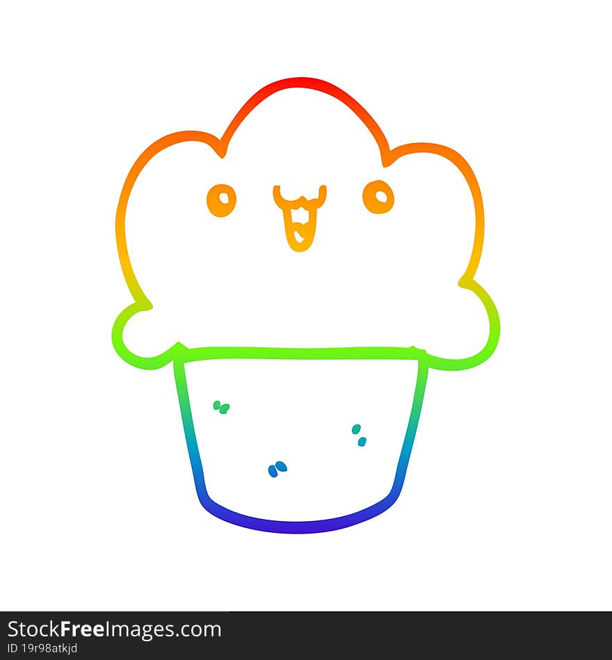 rainbow gradient line drawing cartoon cupcake with face