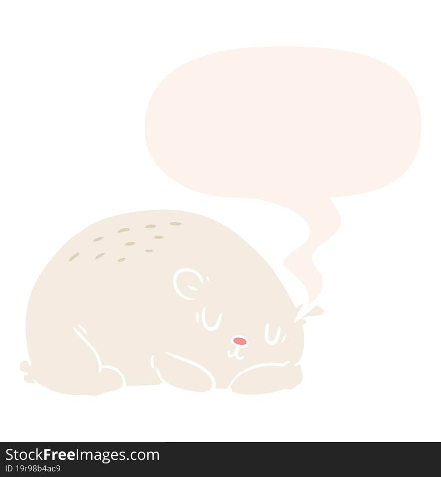 cartoon sleepy polar bear and speech bubble in retro style