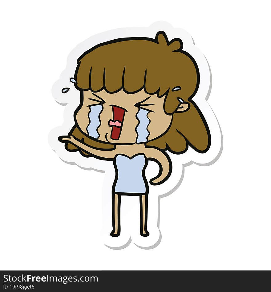 sticker of a cartoon woman in tears