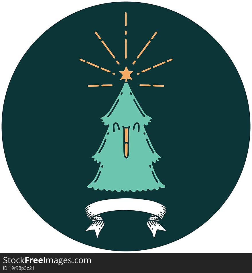 icon of tattoo style christmas tree with star