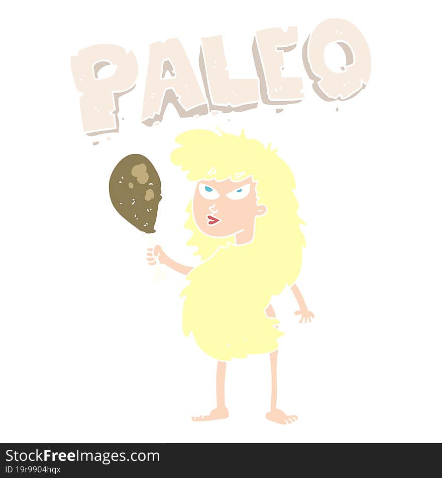 flat color illustration of woman on paleo diet. flat color illustration of woman on paleo diet