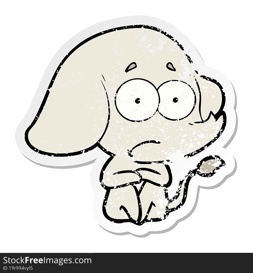 distressed sticker of a cartoon unsure elephant