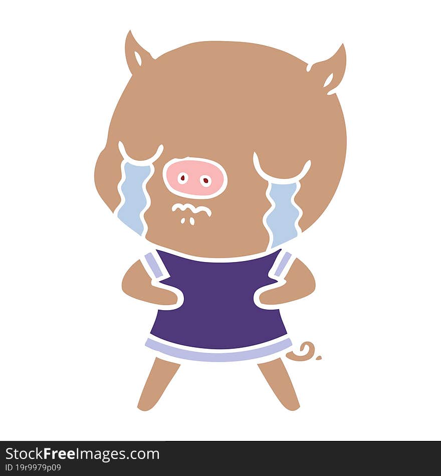 flat color style cartoon pig crying