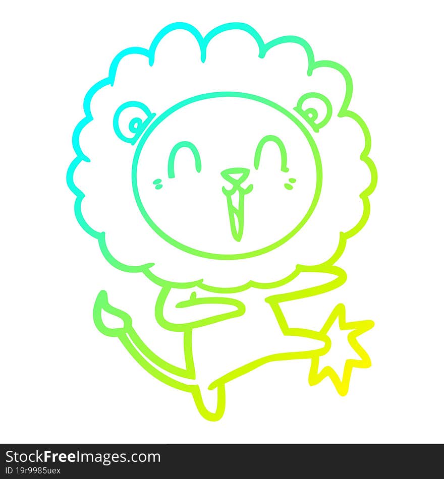 cold gradient line drawing of a laughing lion cartoon