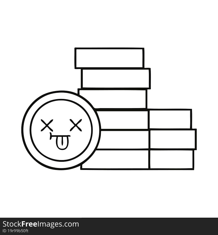 line drawing cartoon of a coins. line drawing cartoon of a coins