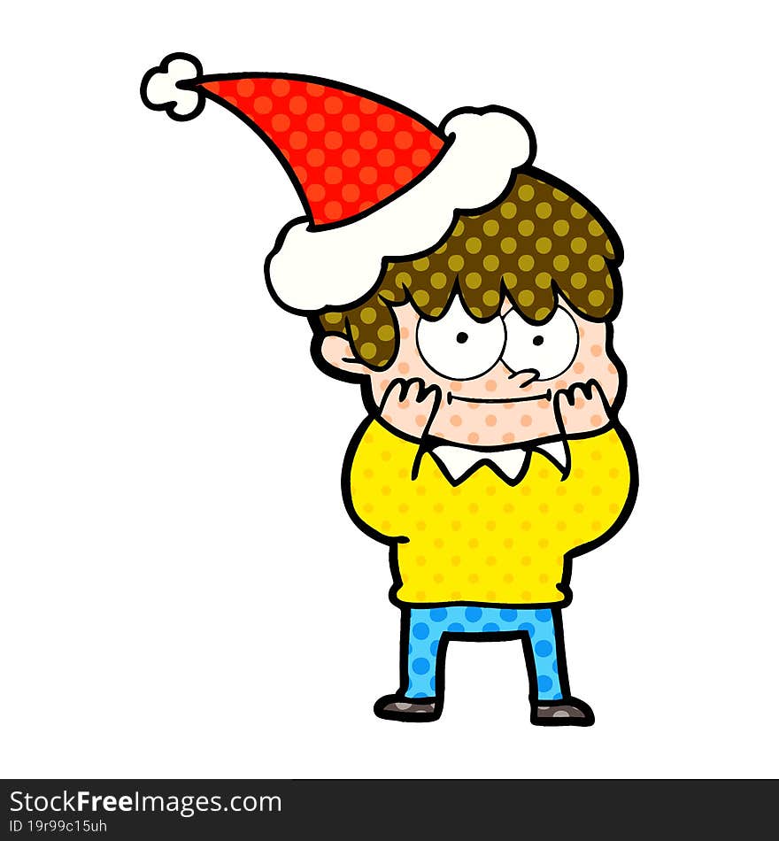 happy hand drawn comic book style illustration of a man wearing santa hat. happy hand drawn comic book style illustration of a man wearing santa hat