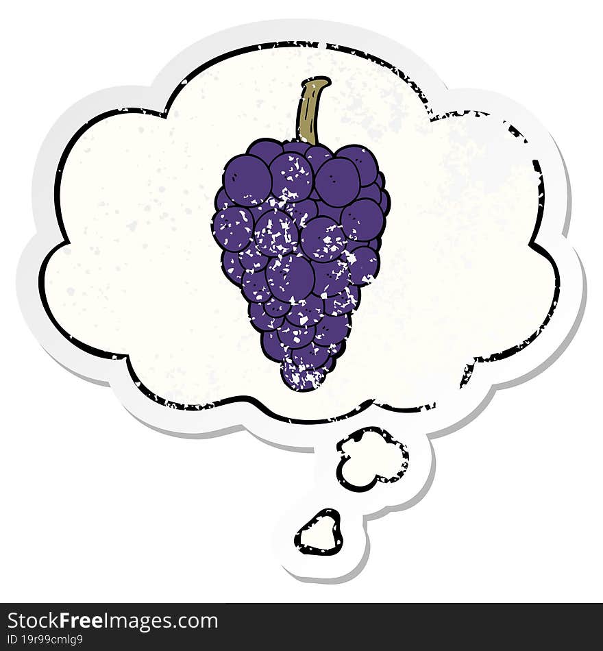 cartoon grapes and thought bubble as a distressed worn sticker