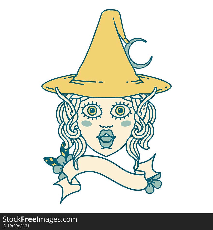 Retro Tattoo Style elf mage character face. Retro Tattoo Style elf mage character face