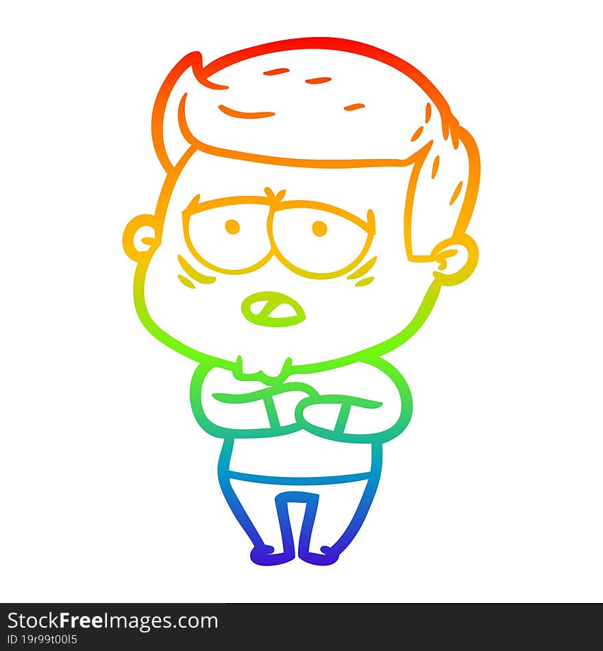 Rainbow Gradient Line Drawing Cartoon Tired Man