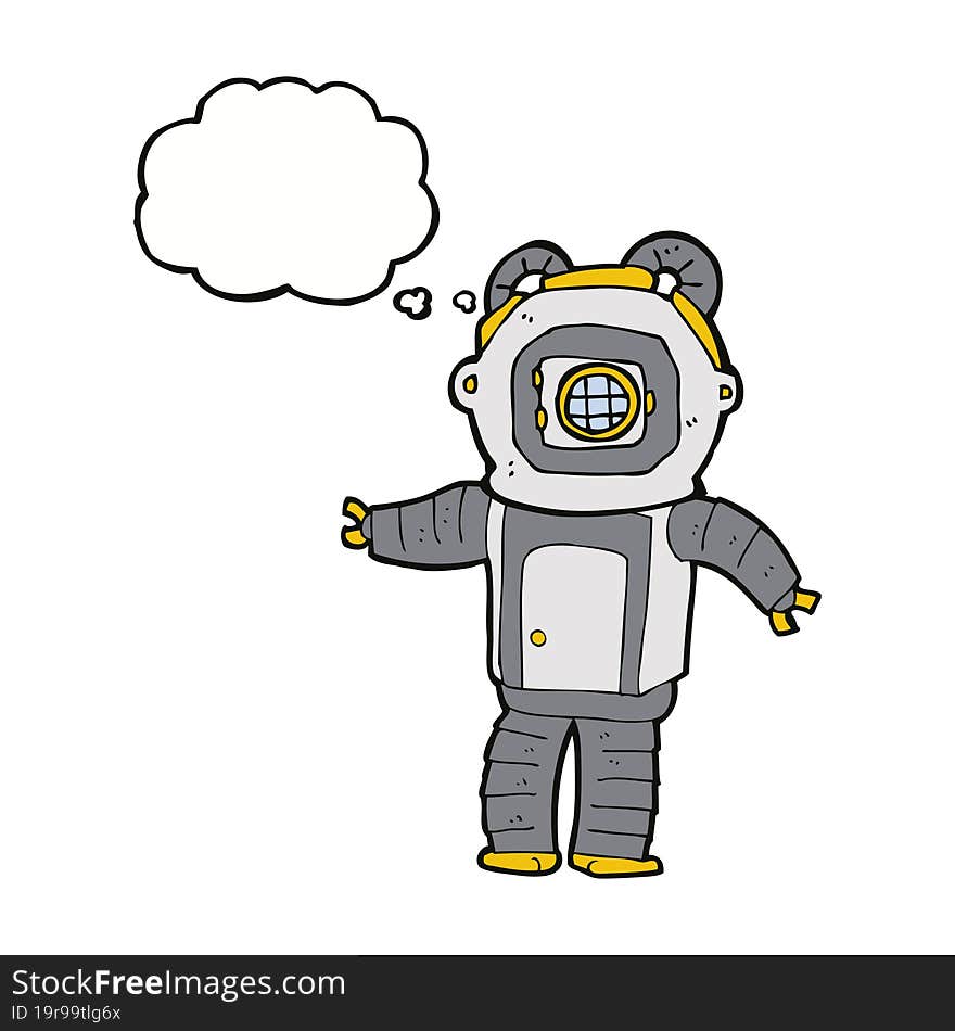 cartoon deep sea diver  with thought bubble