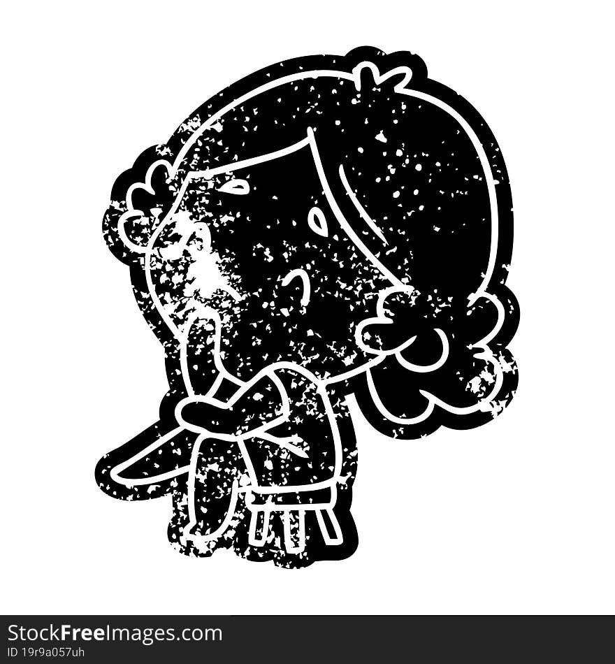 grunge distressed icon of a cute kawaii lady. grunge distressed icon of a cute kawaii lady