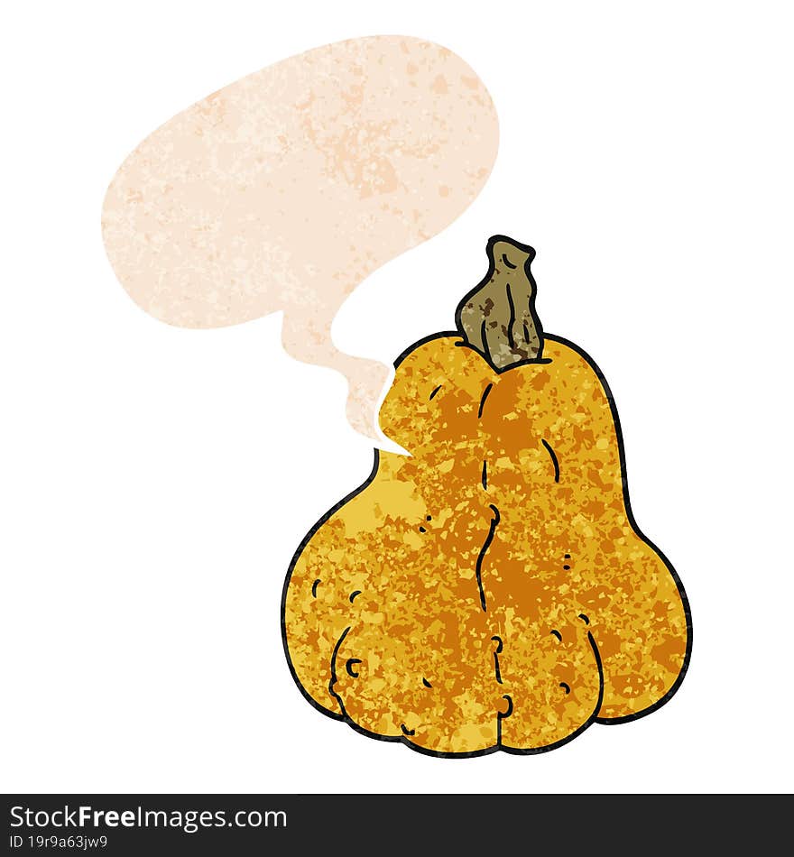 Cartoon Squash And Speech Bubble In Retro Textured Style