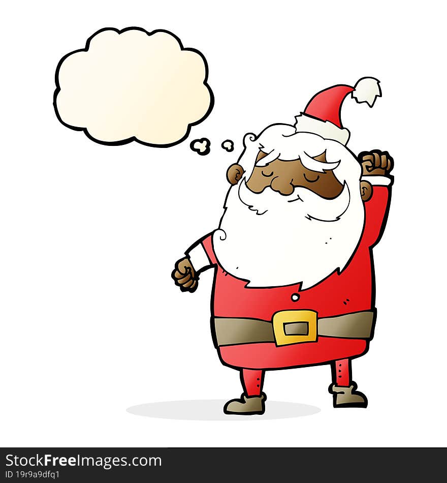 cartoon santa claus punching air with thought bubble