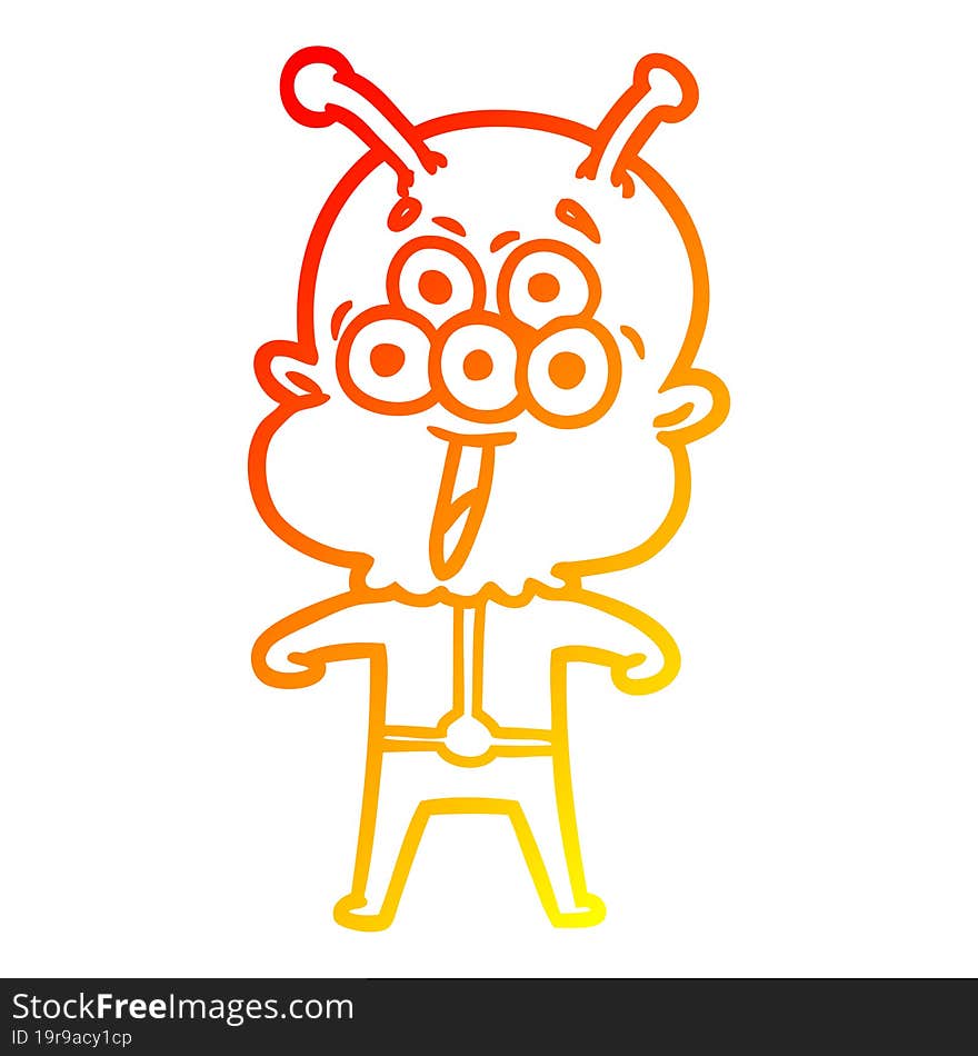 warm gradient line drawing of a happy cartoon alien