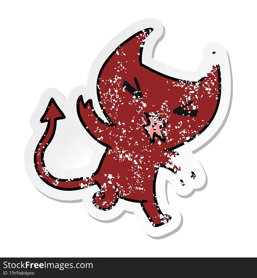 distressed sticker cartoon illustration of a kawaii cute demon. distressed sticker cartoon illustration of a kawaii cute demon