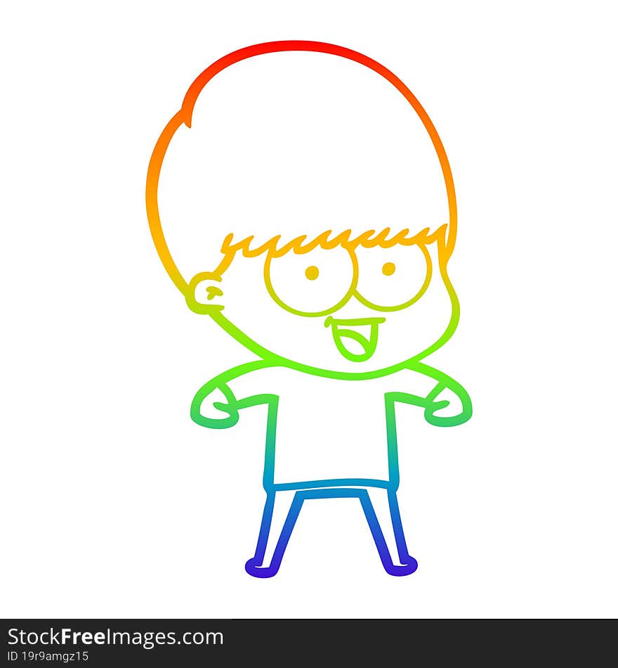 rainbow gradient line drawing of a happy cartoon boy