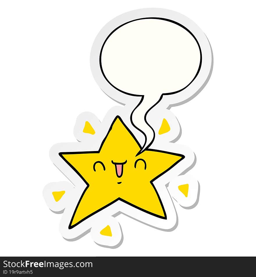 cartoon happy star with speech bubble sticker