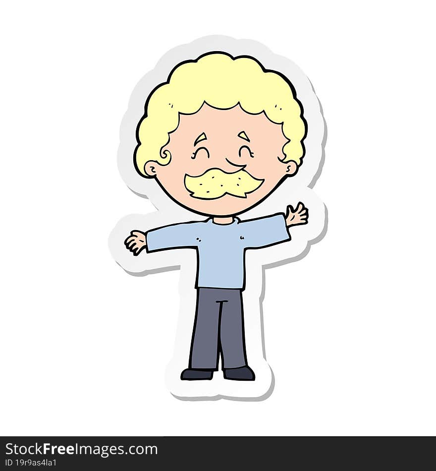 Sticker Of A Cartoon Boy With Mustache