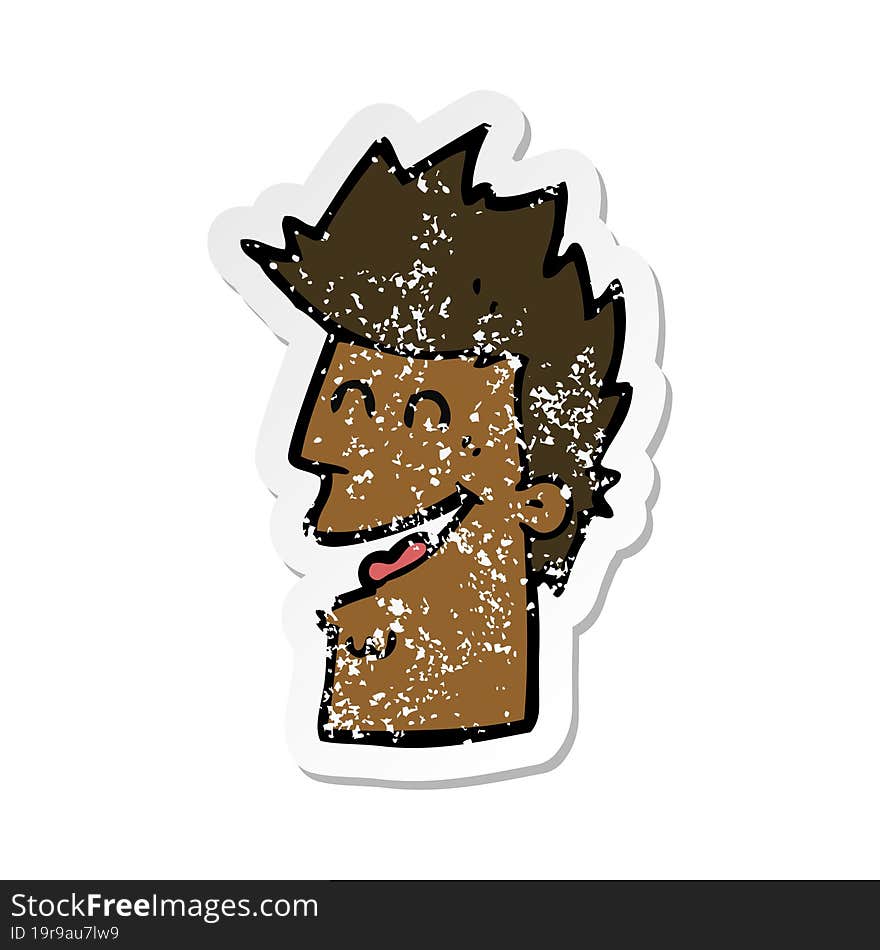 retro distressed sticker of a cartoon happy man