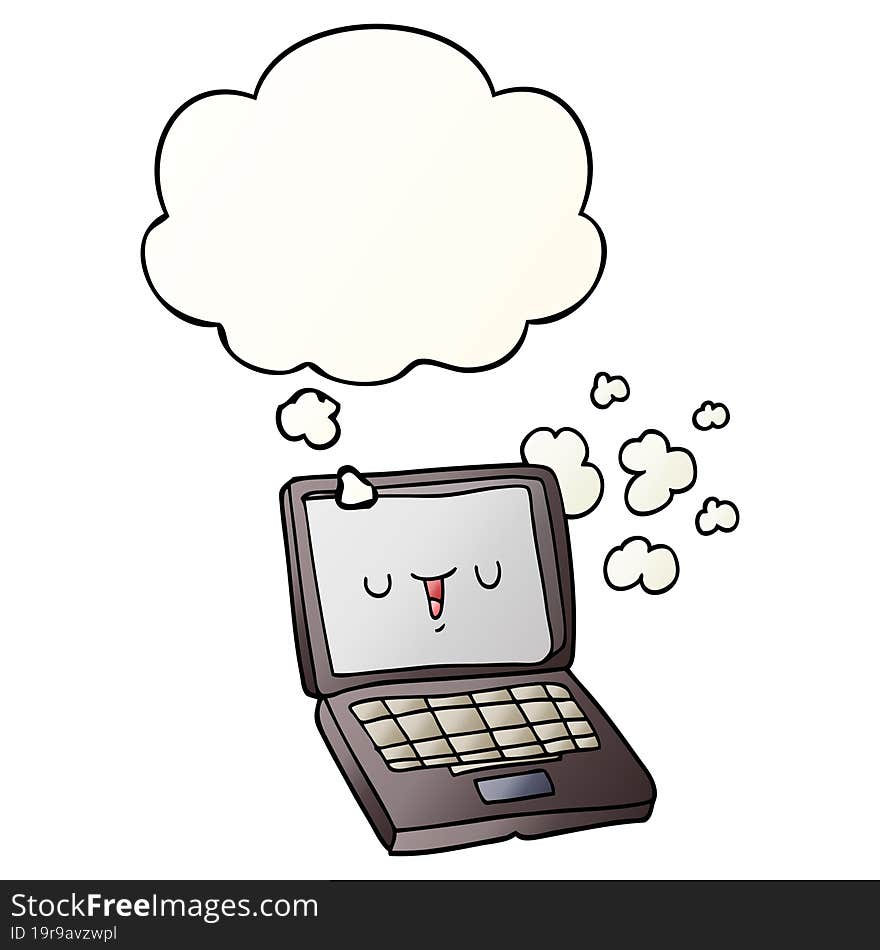 cartoon computer with thought bubble in smooth gradient style