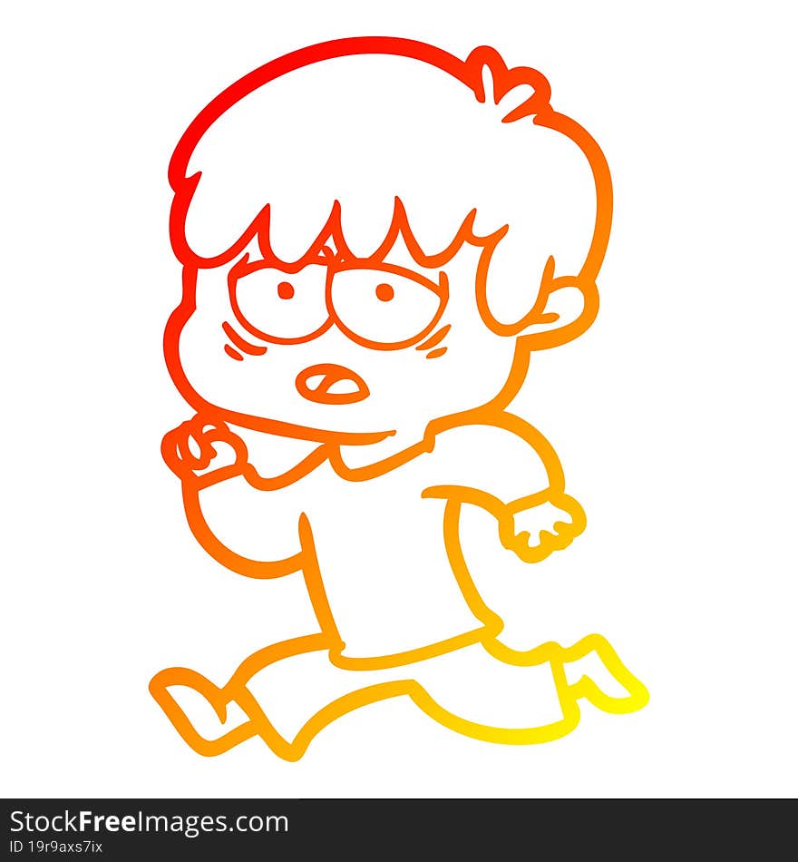 warm gradient line drawing cartoon exhausted boy