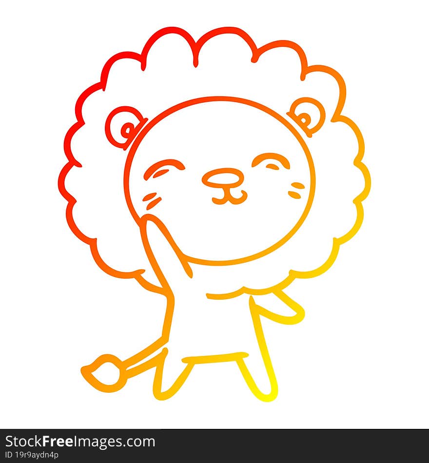 warm gradient line drawing of a cartoon lion