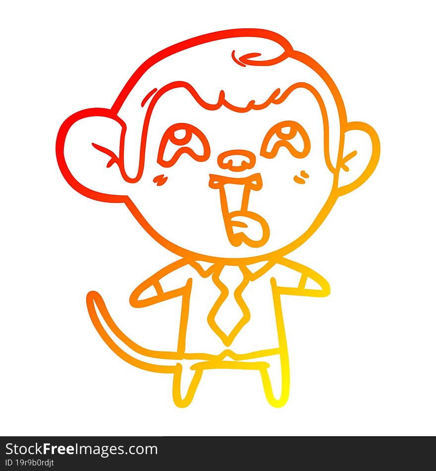 warm gradient line drawing crazy cartoon monkey in shirt and tie