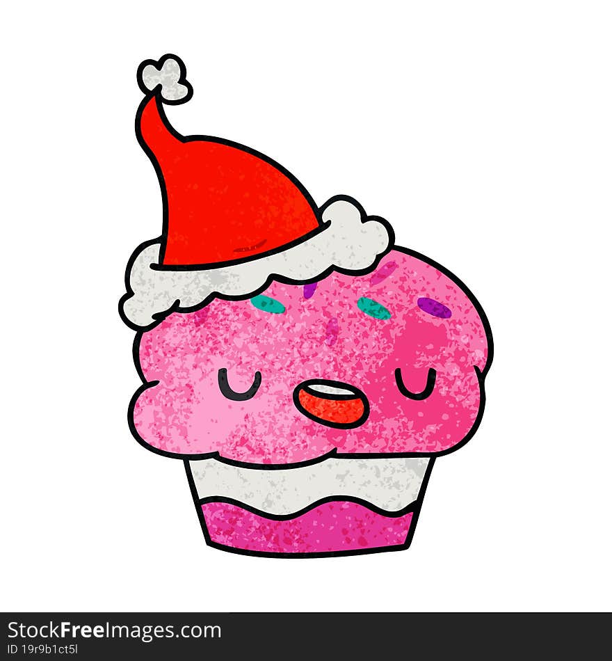 christmas textured cartoon of kawaii cupcake