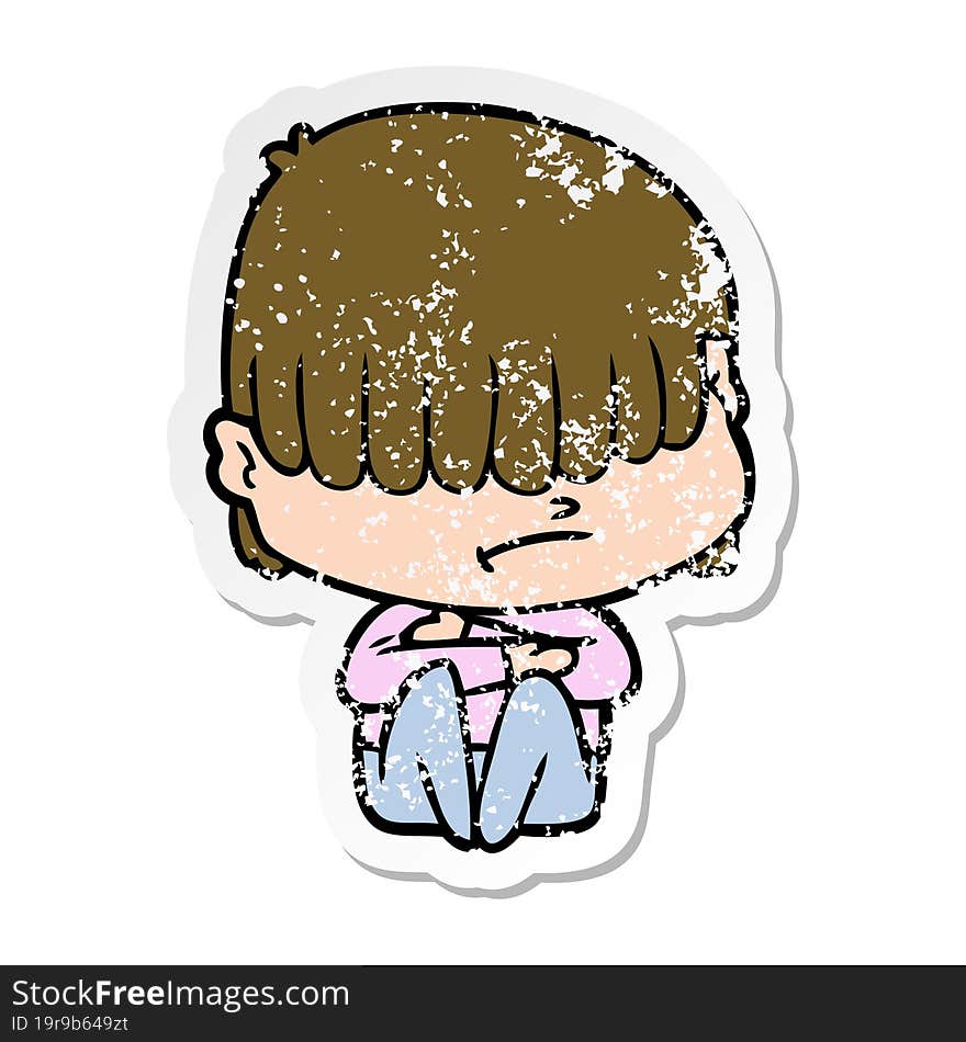 distressed sticker of a cartoon boy with untidy hair