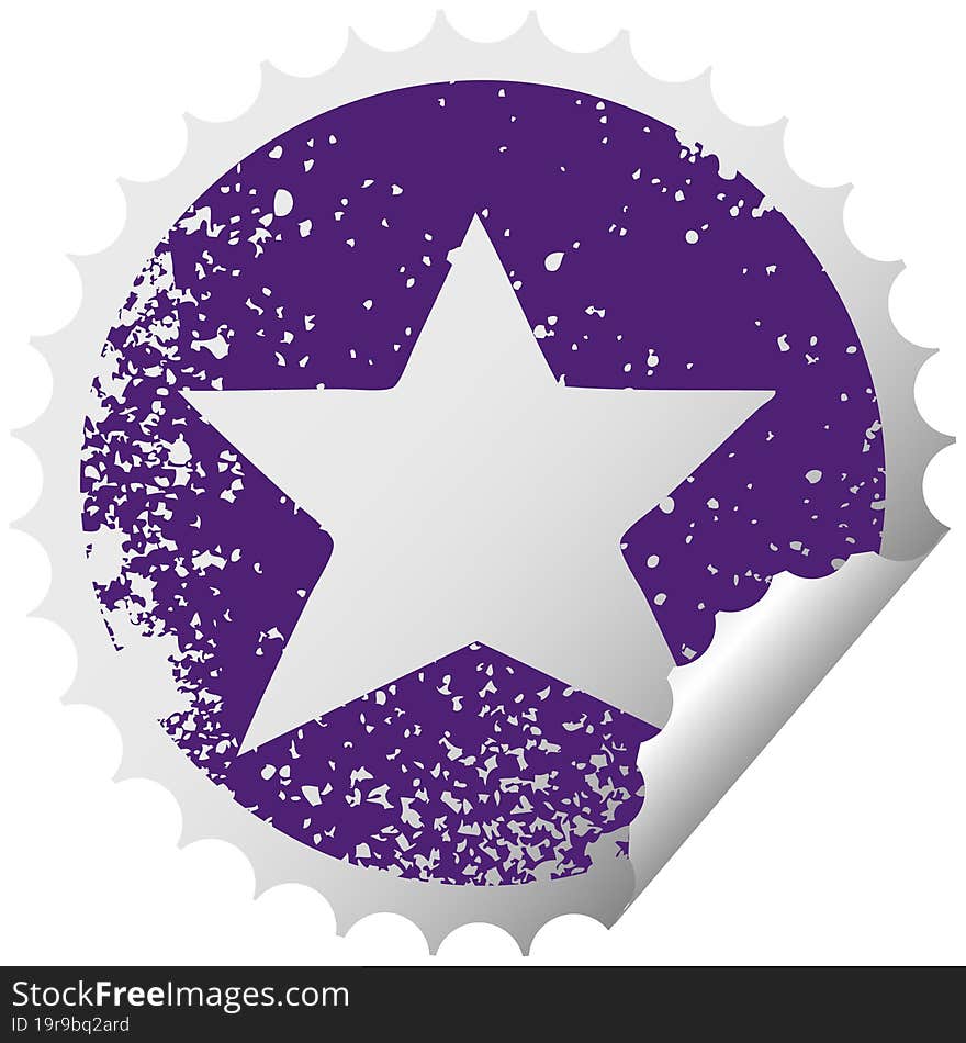 distressed circular peeling sticker symbol gold star