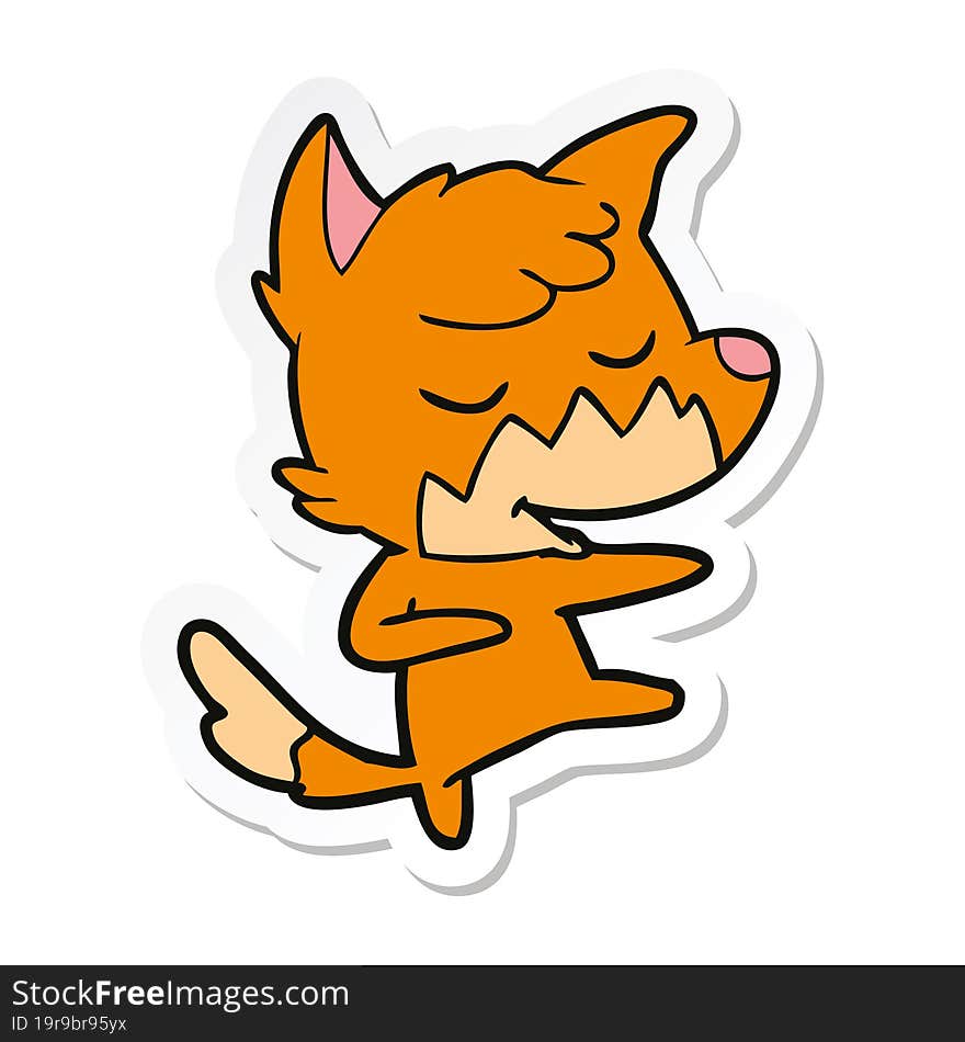 sticker of a friendly cartoon fox dancing