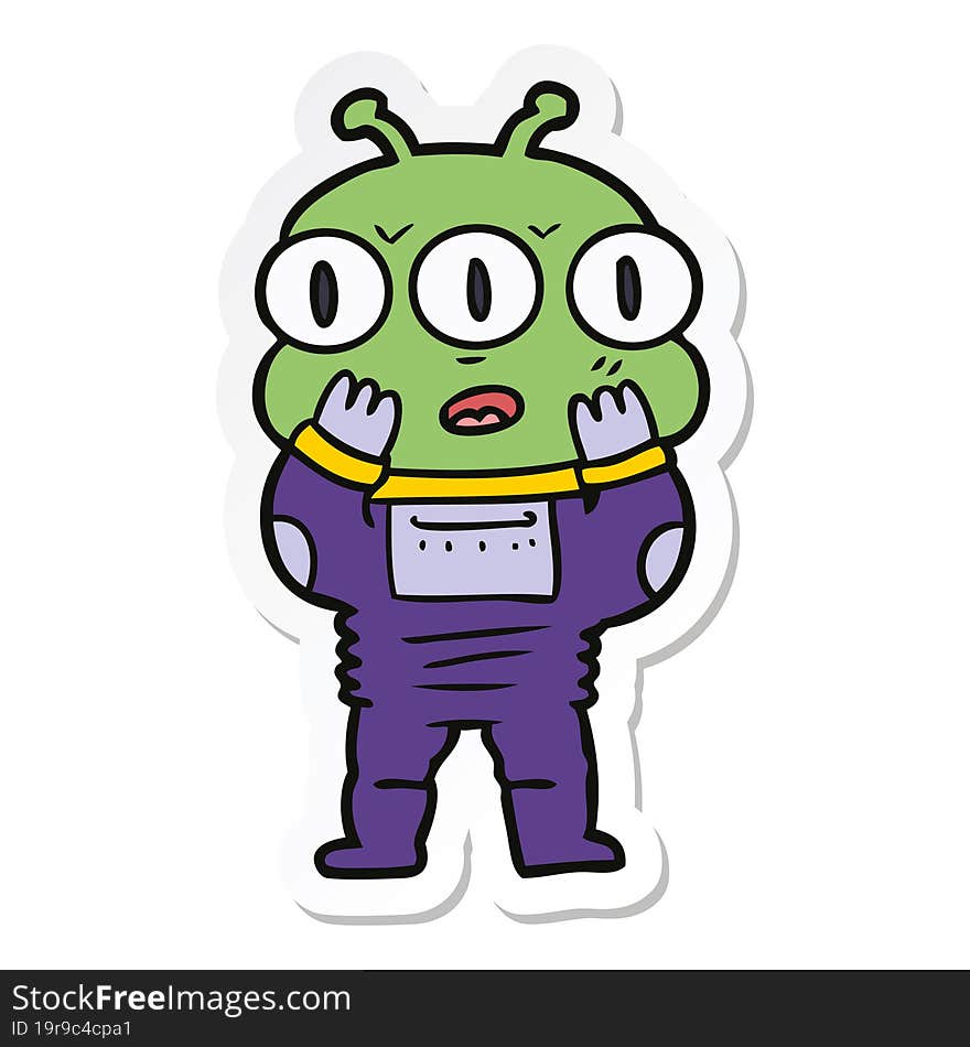 sticker of a surprised three eyed alien