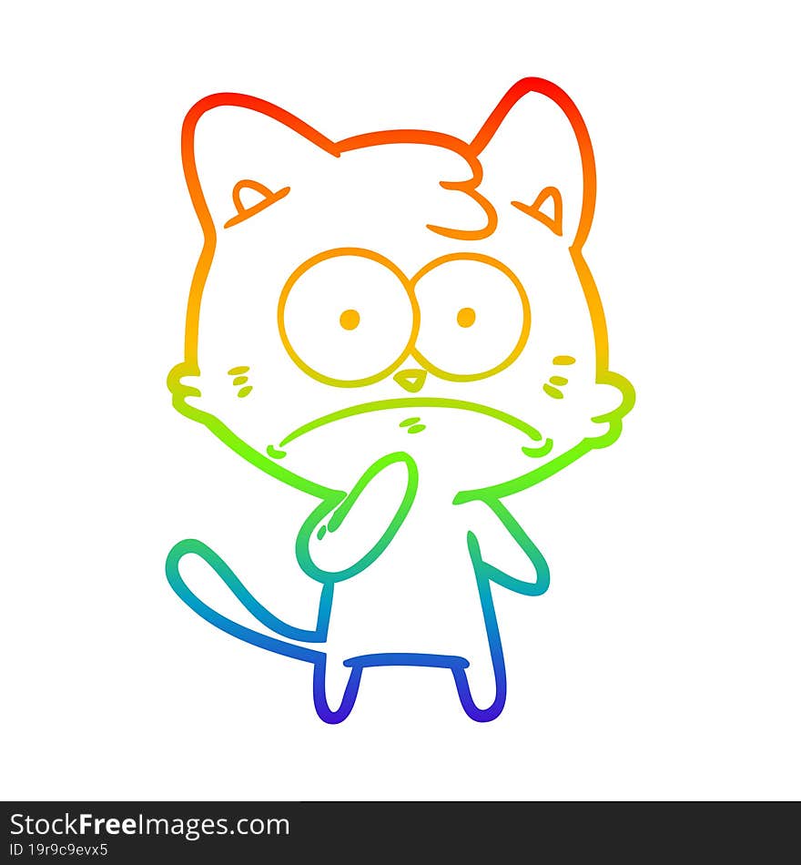 rainbow gradient line drawing cartoon nervous cat