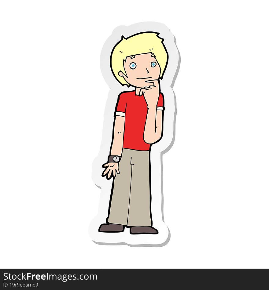 Sticker Of A Cartoon Boy Wondering