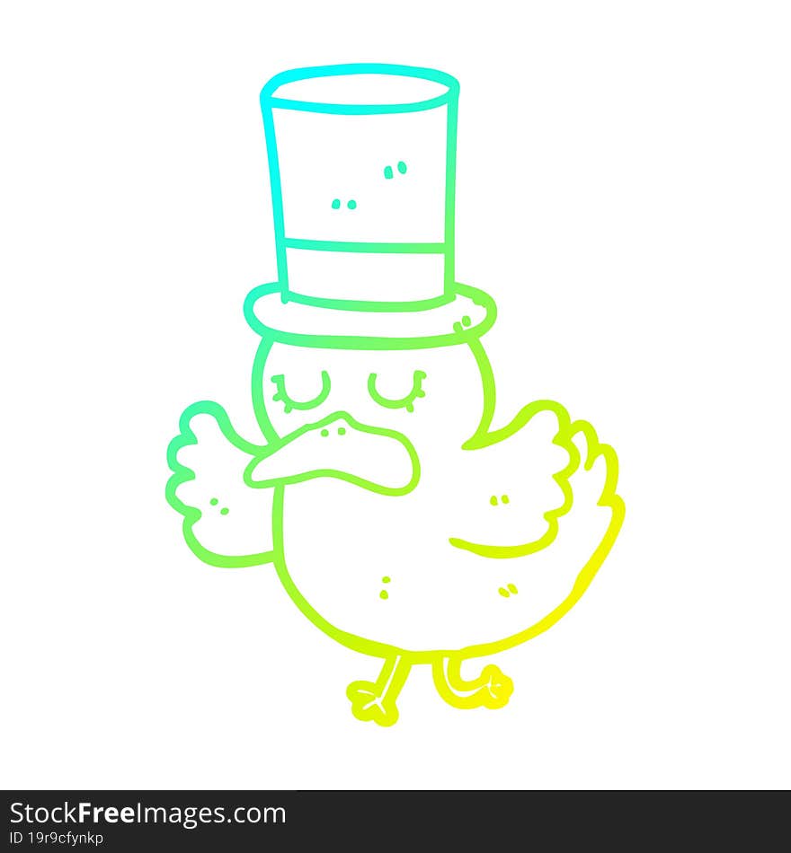 cold gradient line drawing cartoon duck wearing top hat