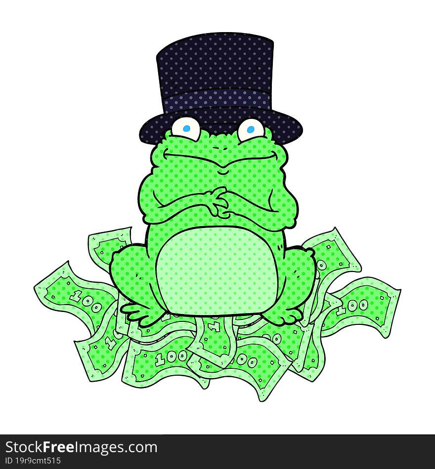 freehand drawn cartoon rich frog in top hat