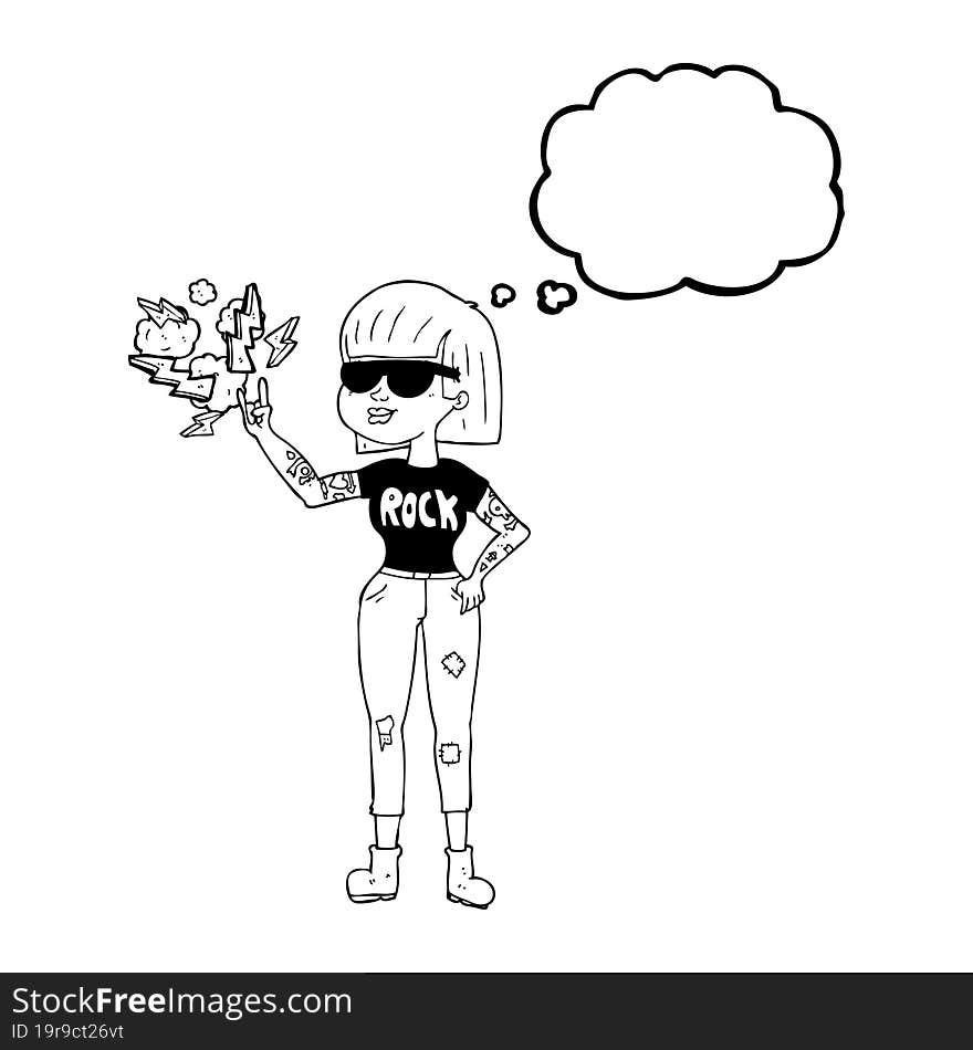 freehand drawn thought bubble cartoon rock woman