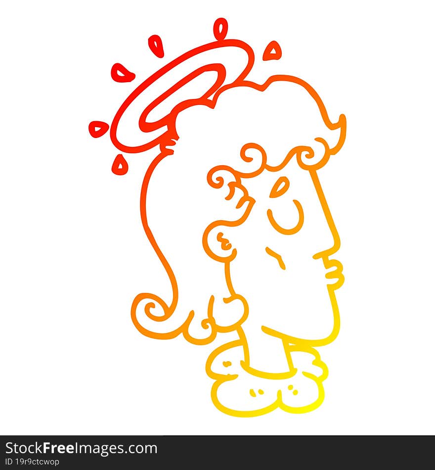 warm gradient line drawing of a cartoon angel face